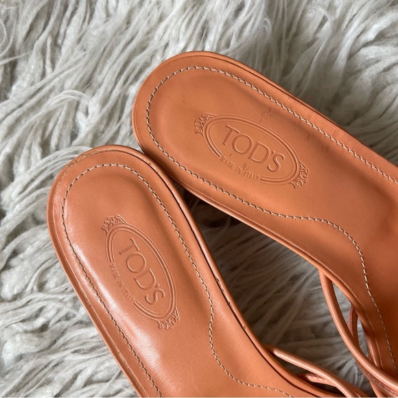Tod’s Vintage Salmon Leather Brigitte 45mm Strappy Ring Slide Kitten Heel Mule 7 - Picture 6 of 10